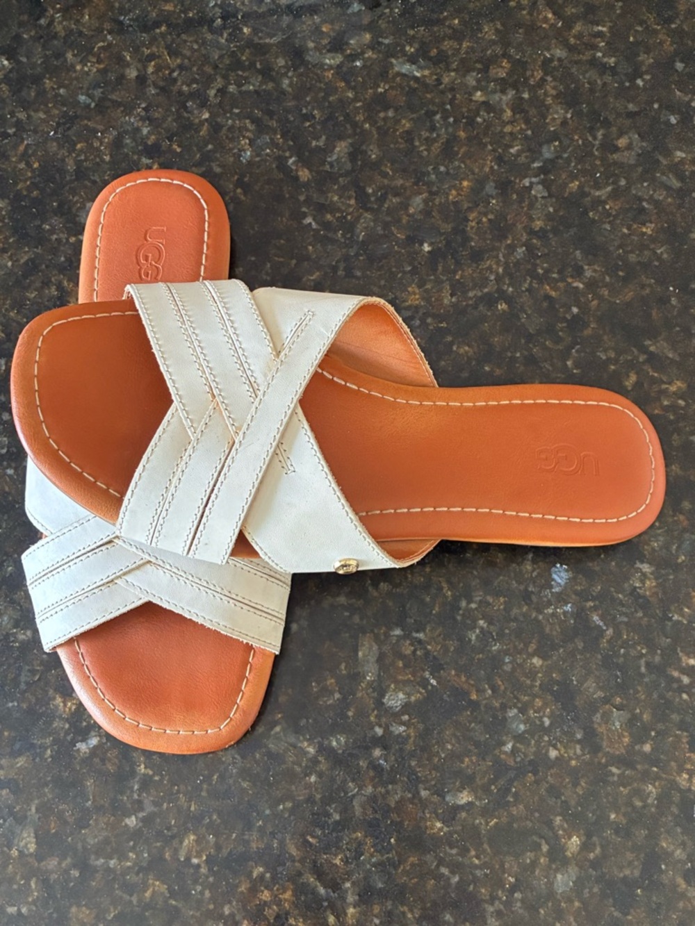 UGG Women's Cream Cross-Strap Slide Sandals with Tan Footbed